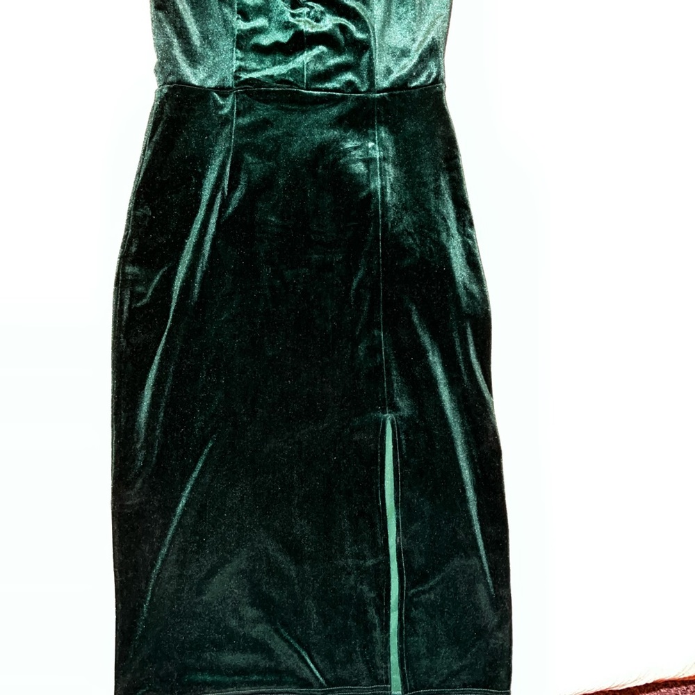 Emerald Green velvety strapless dress with high split size: L